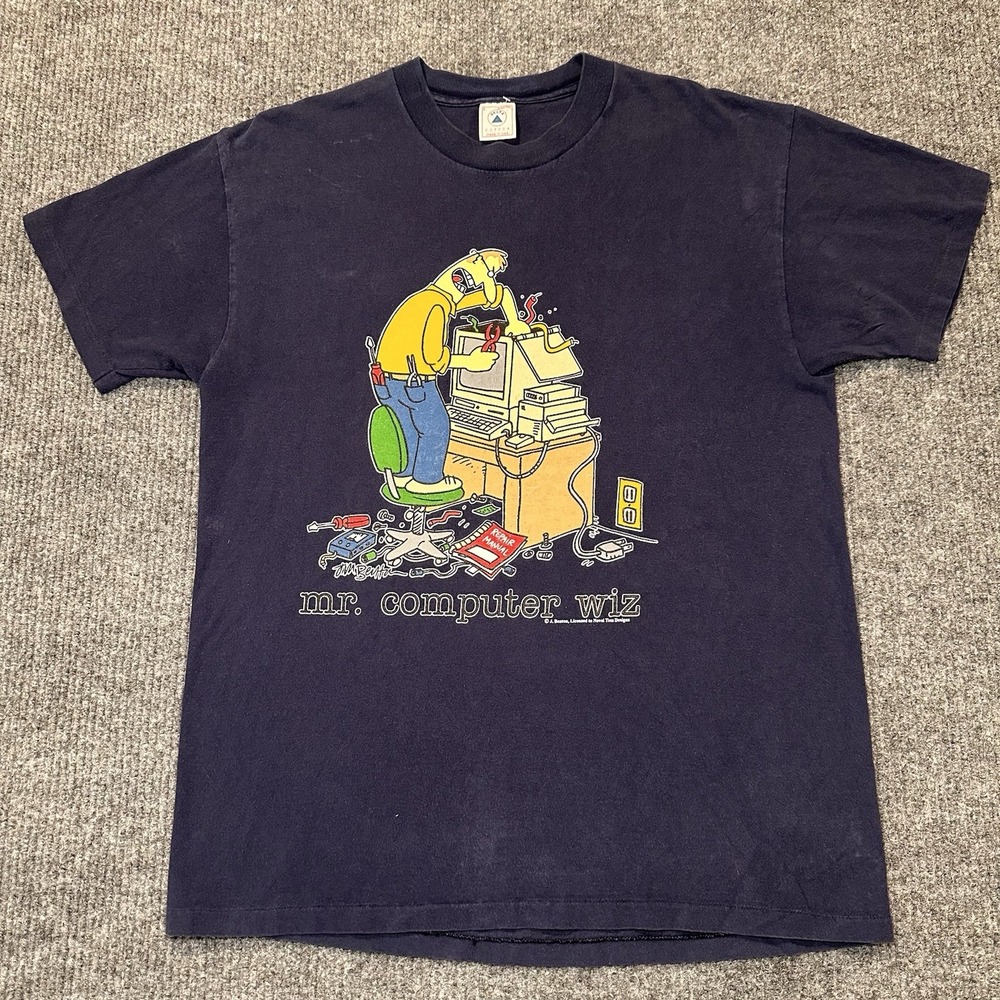 VTG Mr. Computer Wizard Shirt Size Large‎ Technology Internet Code Tech 1990s